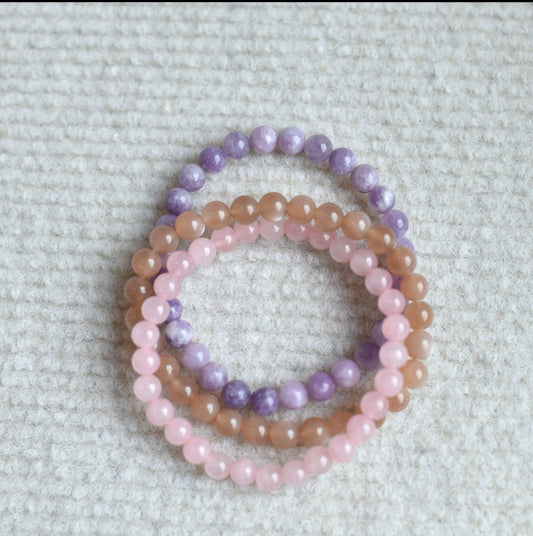 Love&Joy- Bracelets set of Rose Quartz, Sunstone, and Lepidolite
