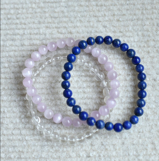 Love &Sleep bracelets set of clear quartz, Kunzite, and Lazurite
