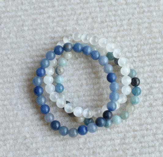 Energy bracelets set of Selenite stone-Blue Aventurine-Montebrasite Stone
