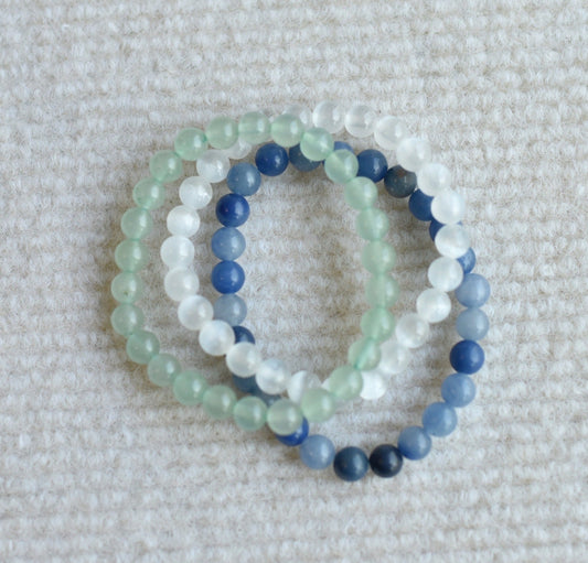 Energy Bracelets set of Green Aventurine-Blue Aventurine-Selenite Stone