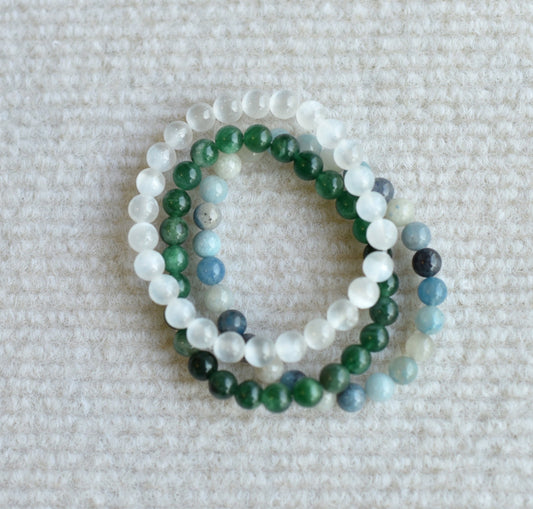 Energy bracelets set of Selenite stone-Montebrasite Stone-Green Mica