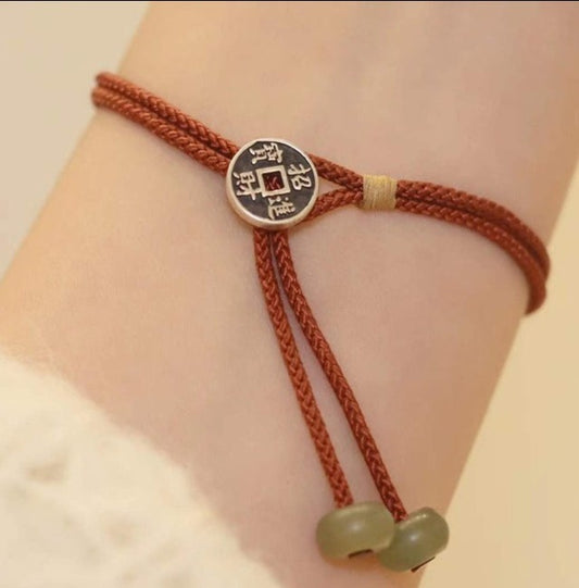 Prosperity -Red String Bracelet with Ancient Currency Design