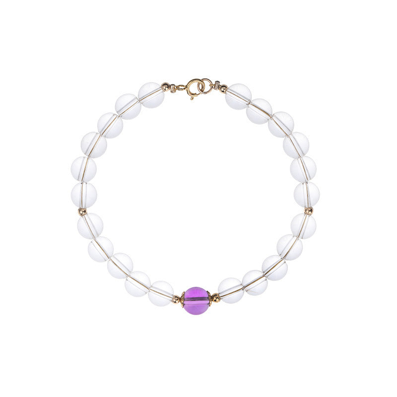 White quartz and amethyst bead bracelet