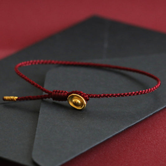 Gold Ingot Clasp Red Cord Bracelet