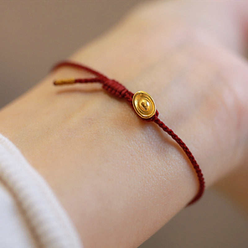 Gold Ingot Clasp Red Cord Bracelet