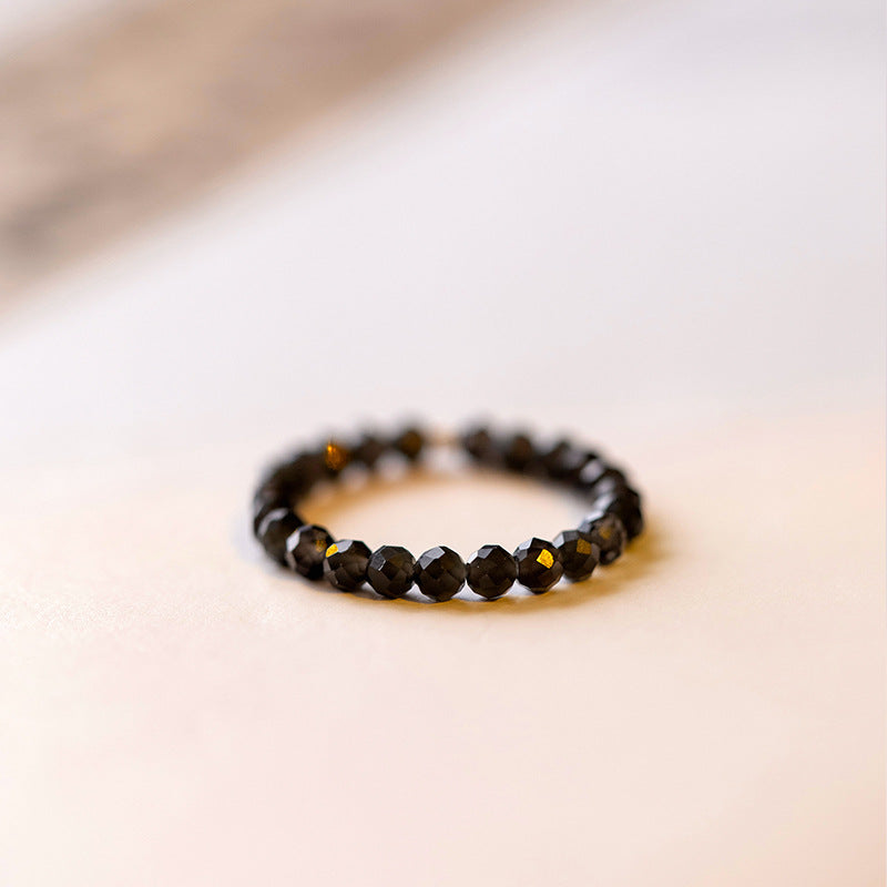 Wellbeing- 3mm minimalist nature black Obsidian women Ring