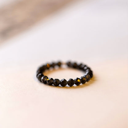 Wellbeing- 3mm minimalist nature black Obsidian women Ring